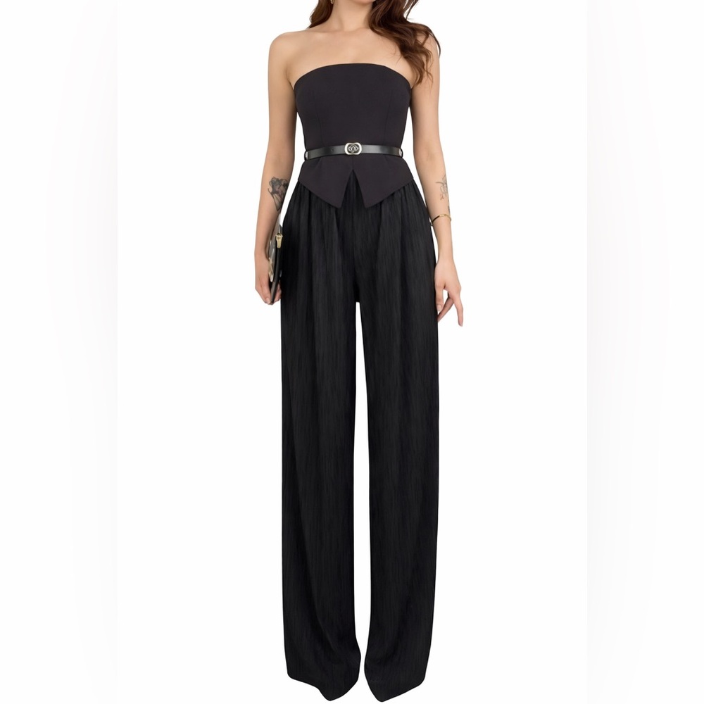 Zara black belted strapless jumpsuit